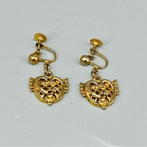 Vintage Mid Century Earrings Gold toned Ornate Elegant Byzantine Style Lustern